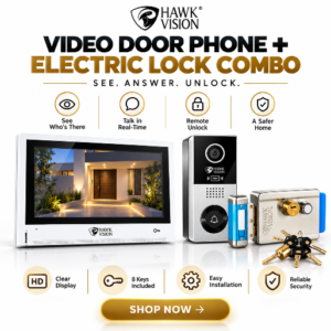 Hawk Vision HV-VDP-703-A 7″ Video Door Phone + HV-DL-206 Electric Lock Combo with 8 Keys